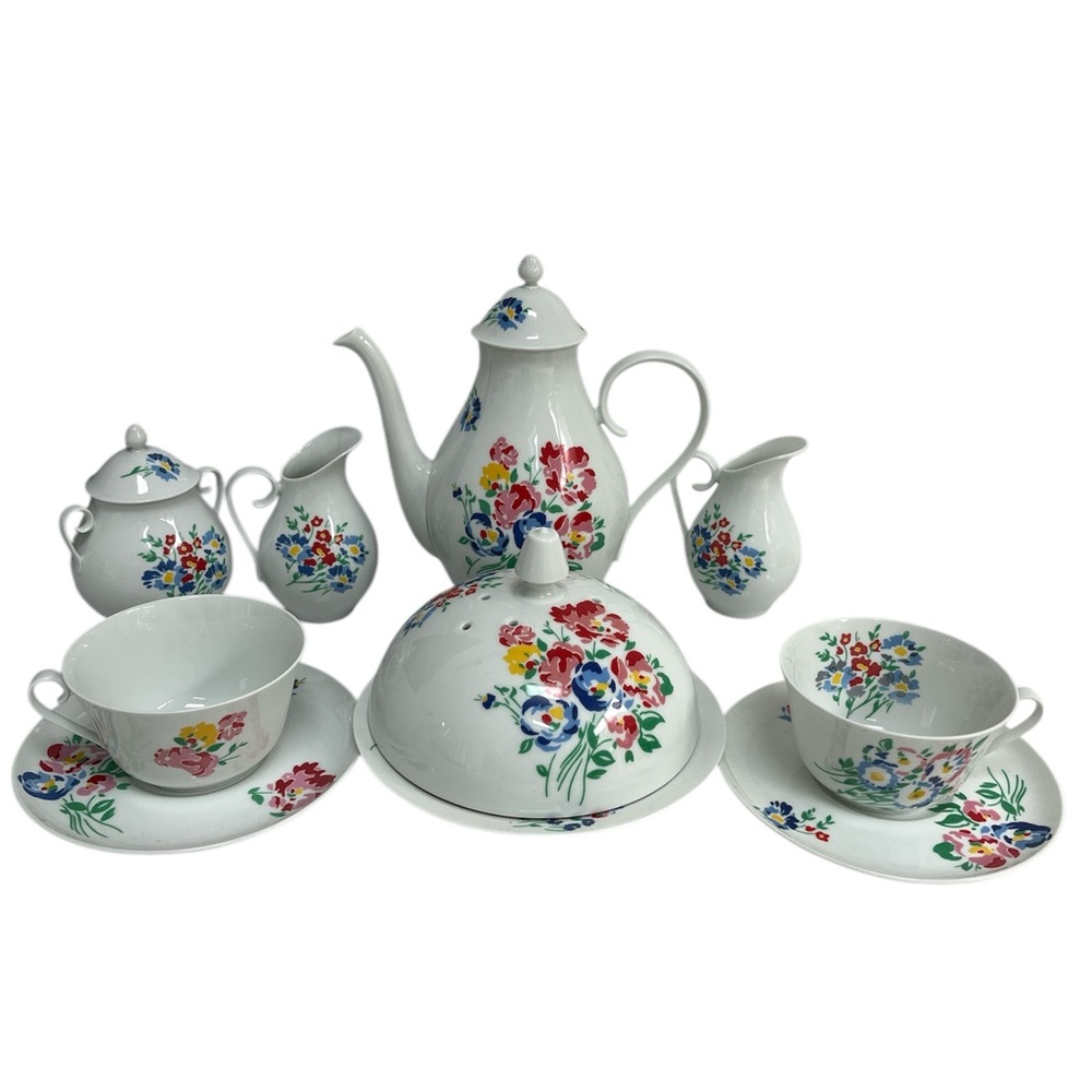 D. Porthault Limoges Vintage Complete Tea Or Coffee Service for Two Mille Fleurs